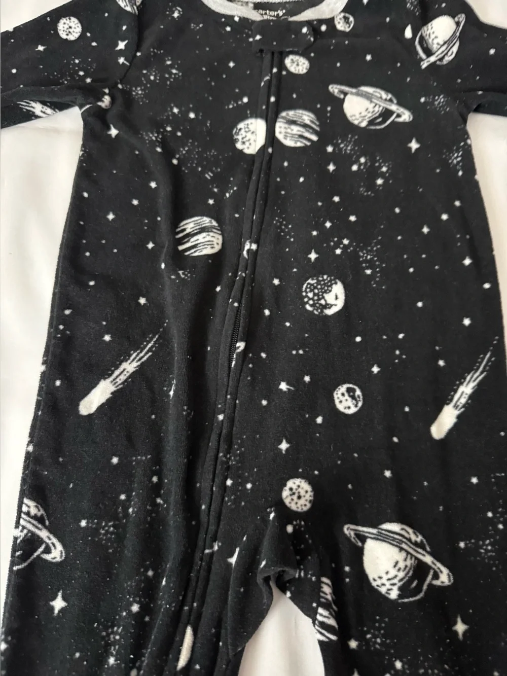 Carter’s Black & White Space Patterned Zip-Up Footed Pajama Onesie